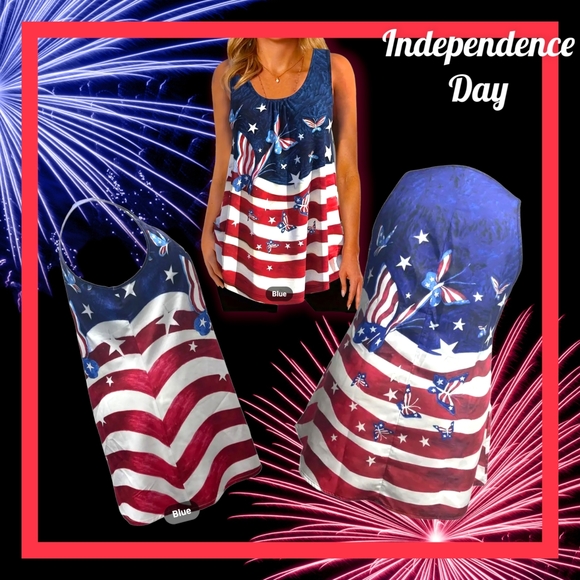 NEW!! Women's Trendy Plus Size Butterfly Patriotic Tank Top!! Open to Offers!🦋✨ - Picture 4 of 12